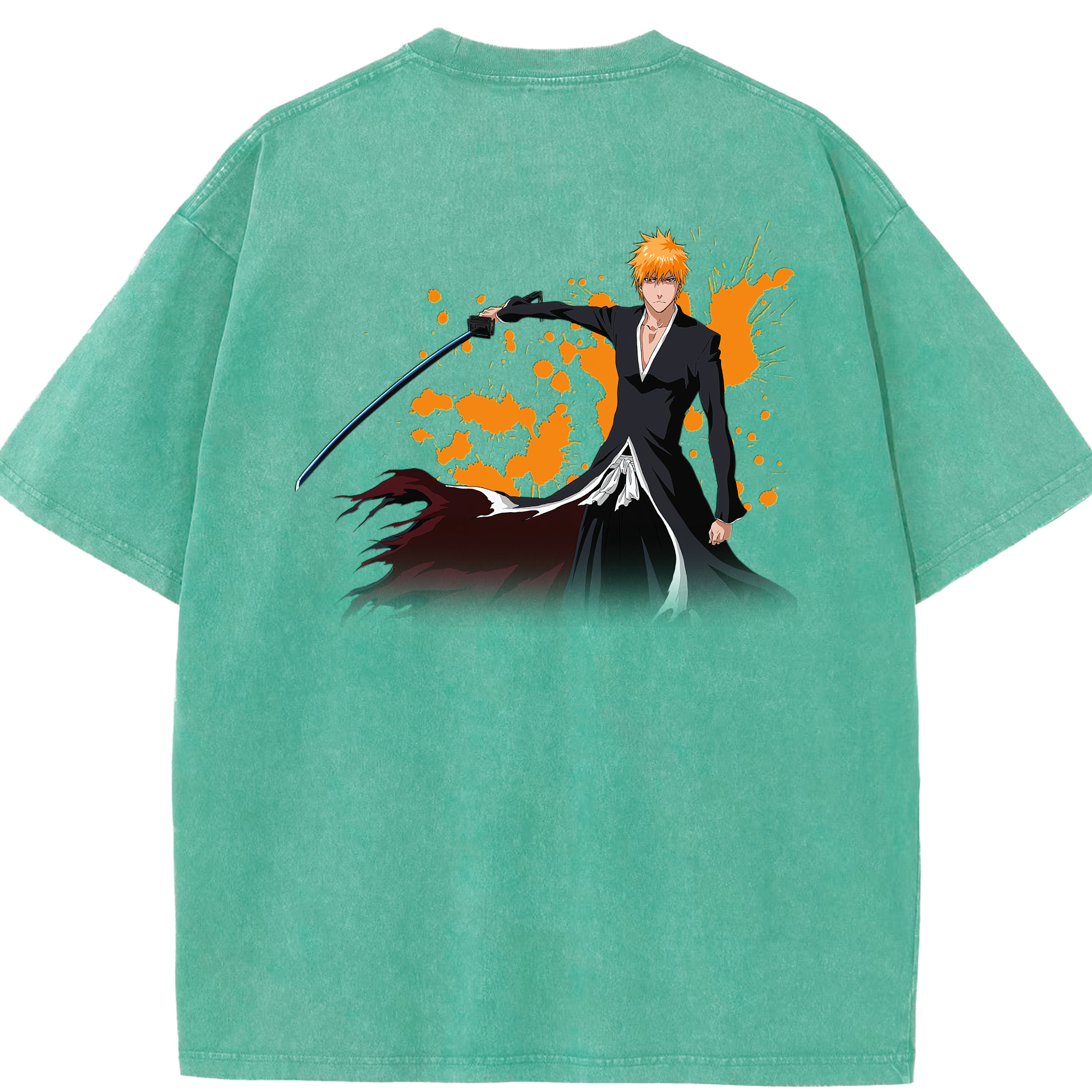 （画像用） ブリーチ 黒崎一護（くろさき いちご）BLEACH Kurosaki Ichigo 綿100% ヴィンテージ風 半袖Tシャツ（背面プリント）